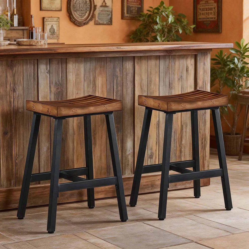 OUllUO Bar Stools Set of 3, Backless Saddle Barstools, 25" Counter Heigh...