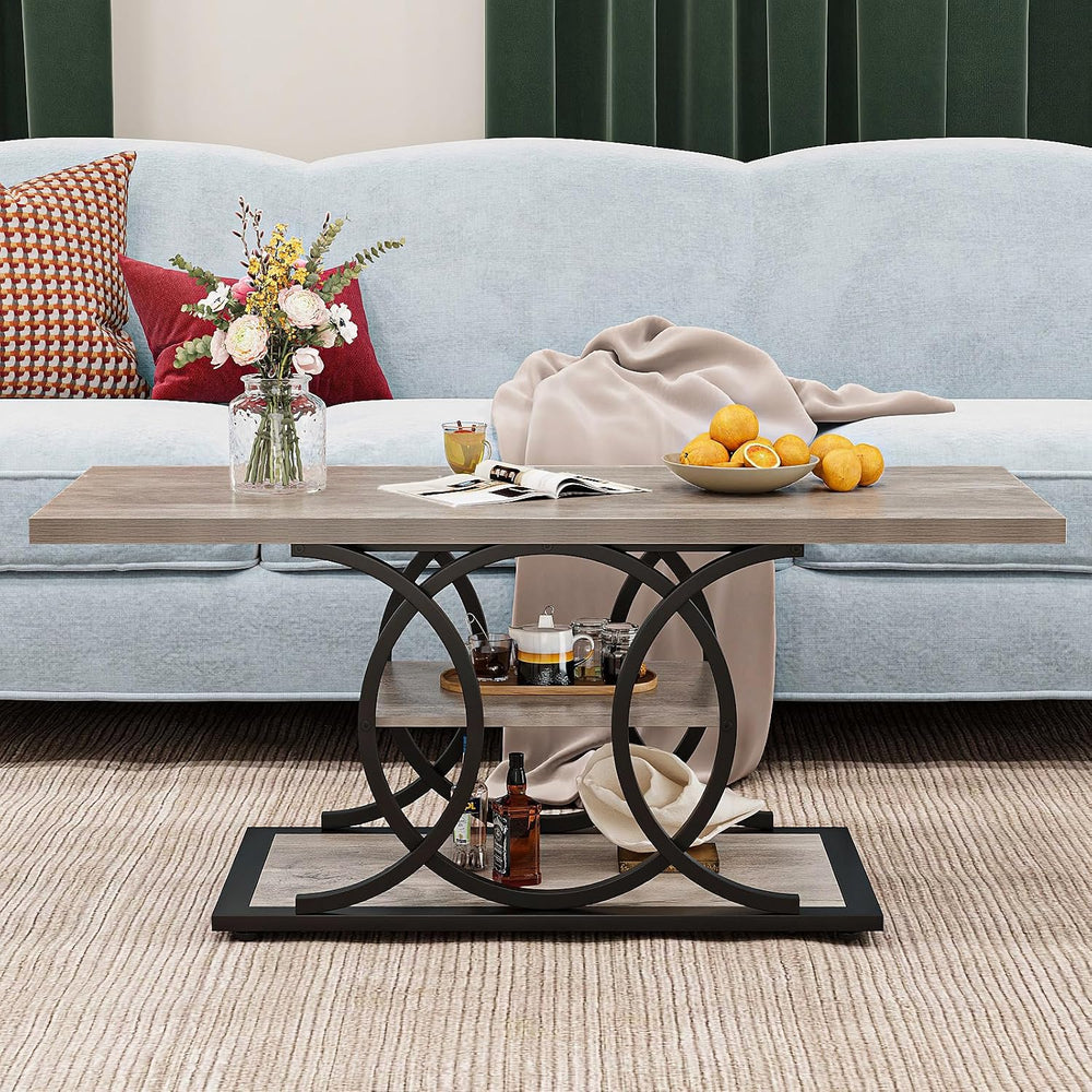 GiftGo Rustic Coffee Table with Storage Industrial 3 Tier Center Living Room ...