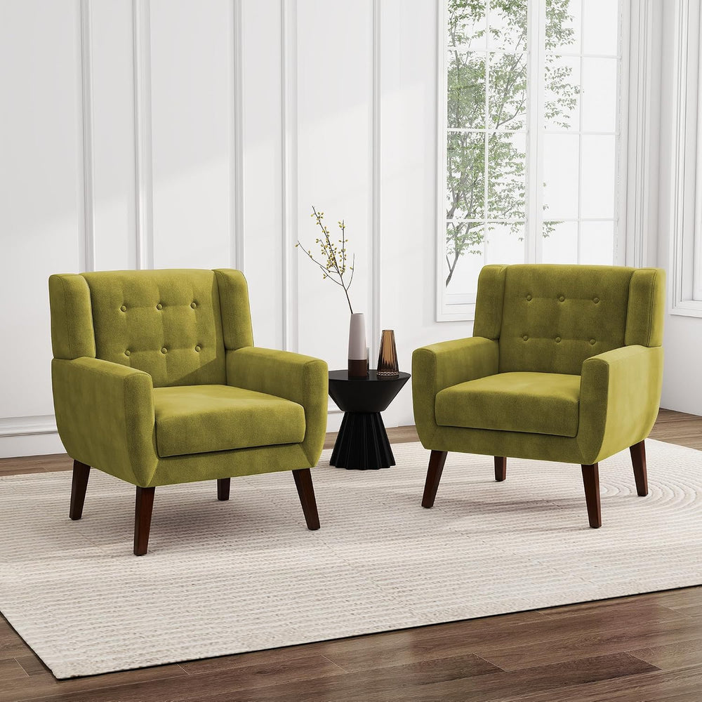 Velvet Accent Chairs Set of 2, Modern Upholstered Armchair, Green