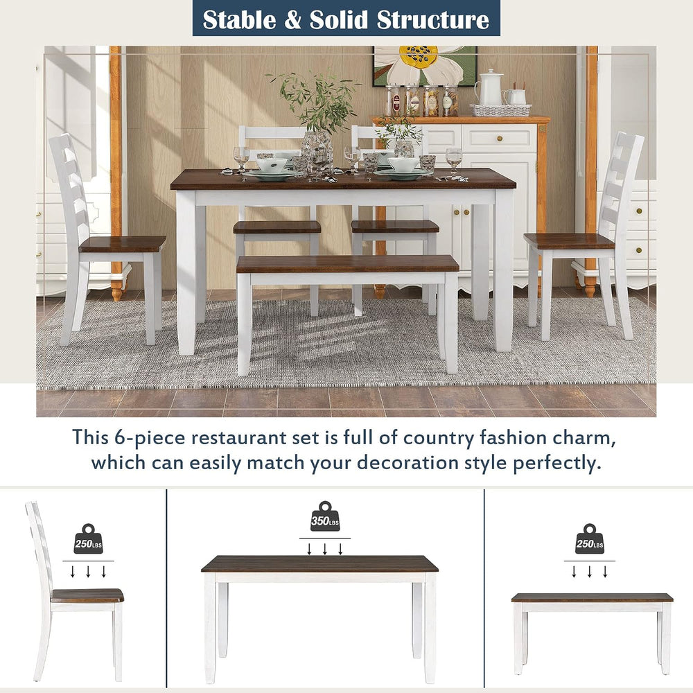 Harper & Bright Designs Modern 6 Piece Dining Table Set with Bench & ...