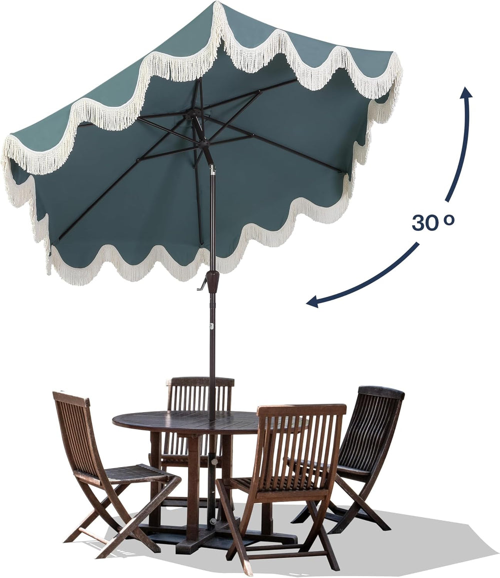 JONATHAN Y UMB1001 Collins 9 ft. Classic Cottage Tassel Market Patio Umbrella...