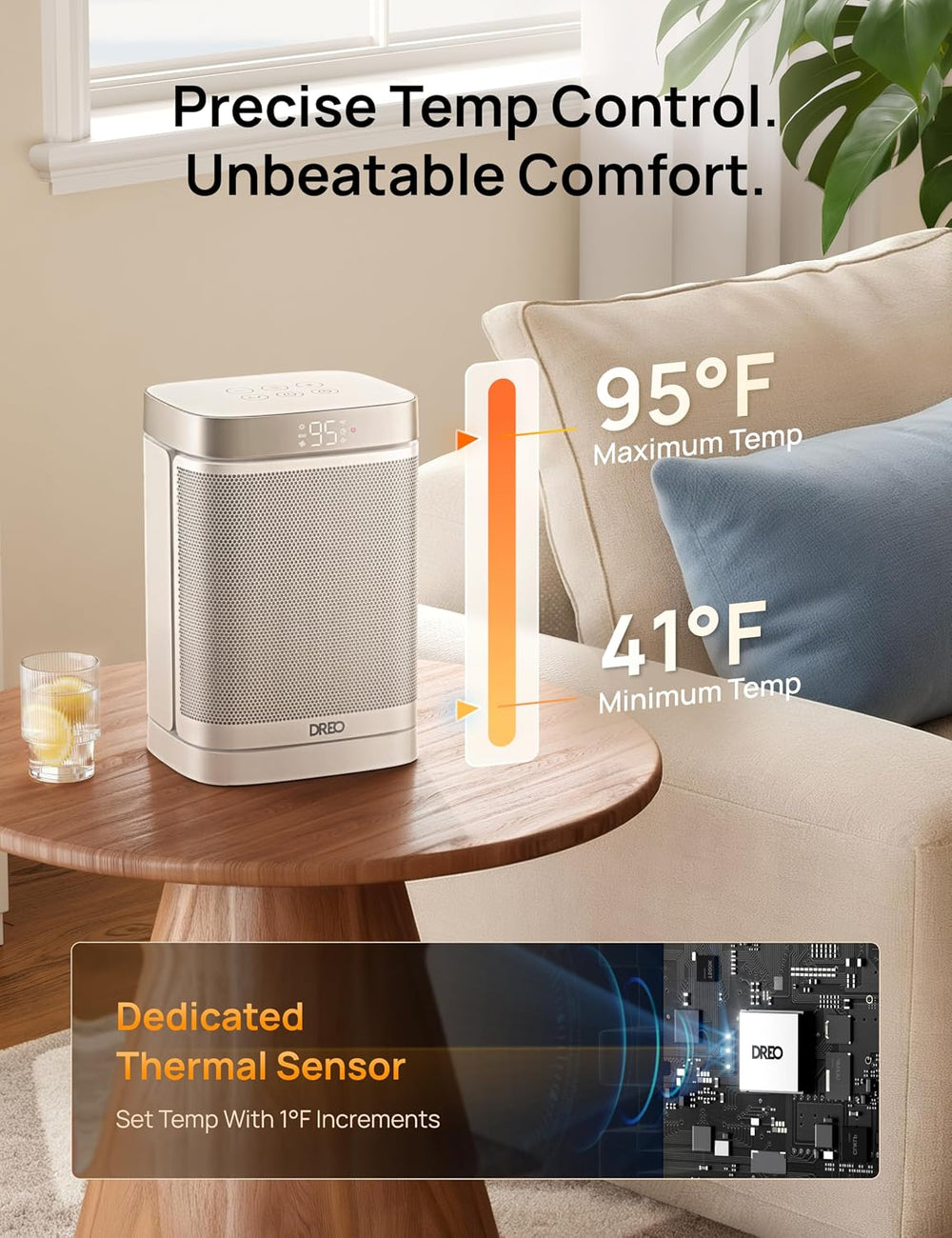 DREO Atom One Space Heater with Remote, 70°Oscillating Electric Heaters with ...