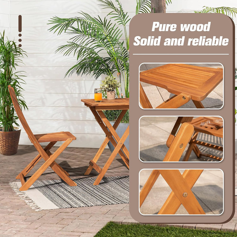 Devoko Outdoor 3 Piece Folding Patio Bistro Set Acacia Wood Bistro Table and ...