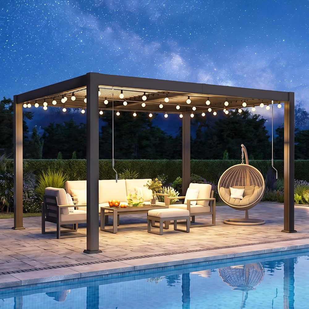 Pergola 10'x12' with Adjustable Roof & Thick Aluminum Frame for A...