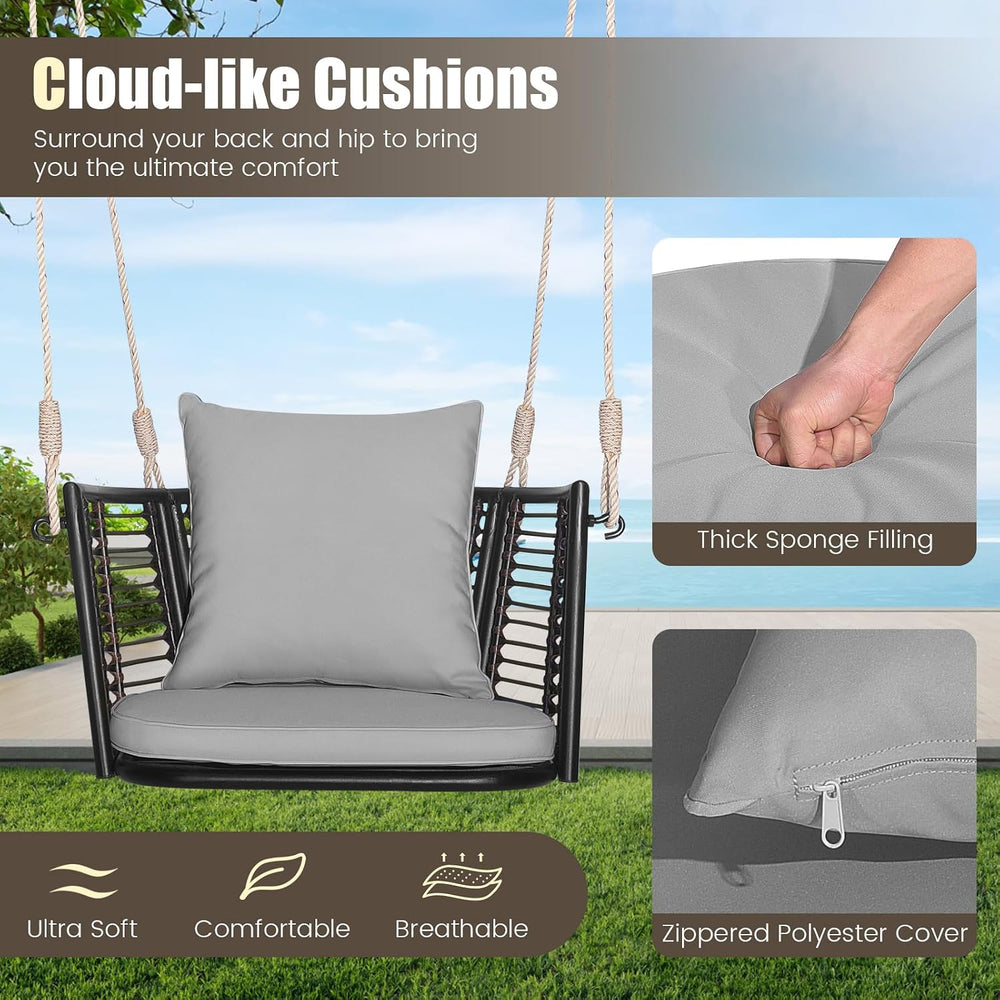 HAPPYGRILL 2 Pack Outdoor Porch Swing with Seat Cushion & Back Cushion