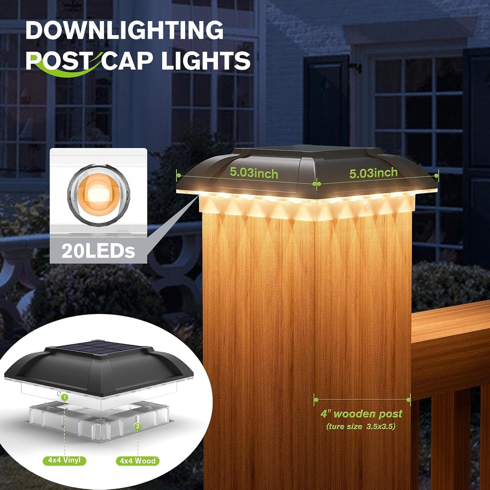 Solar Post Cap Lights Outdoor 8pack - Downward Lighting Waterproof Deck Fence...