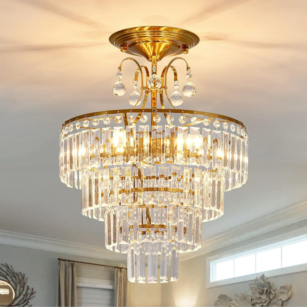 CVKASH 5 -Lights Crystal Gold Chandelier Fixture Modern Semi Flush Mount Ceil...