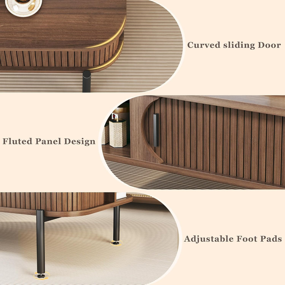 Coffee Table, 39.4" Fluted Coffee Table for Living Room, Mid Century Mod...