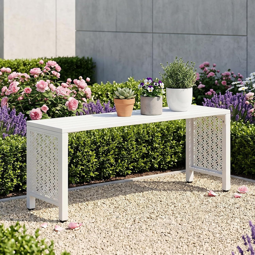VINGLI 40in Outdoor Metal Bench, All-Weathe Backless Patio Bench with Slatted...