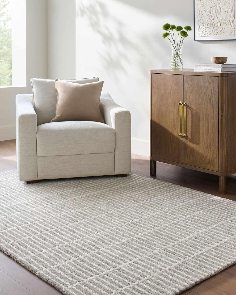 Hauteloom Finial Wool Living Room, Bedroom Area Rug - Neutral Modern Minimali...