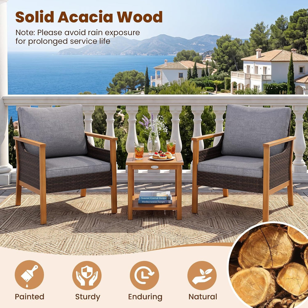 Tangkula 3 Pieces PE Wicker Patio Bistro Set (Gray)