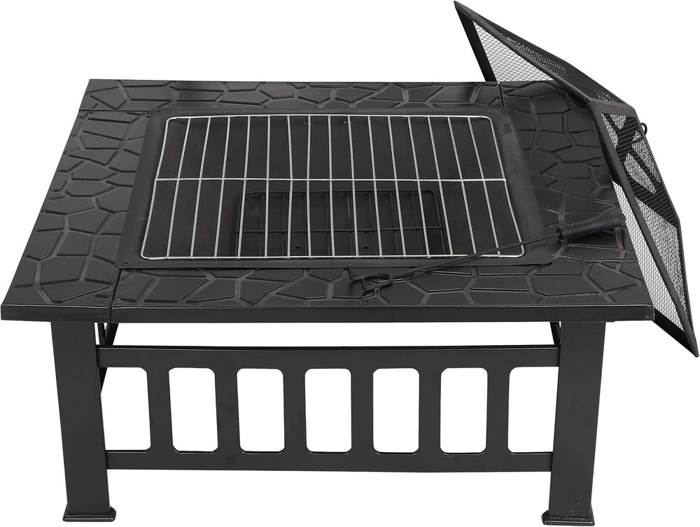 HomGarden 32" Fire Pit Outdoor Patio Square Metal Heater Deck Firepit Ba...