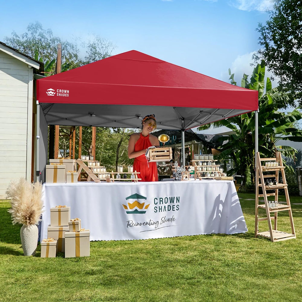 CROWN SHADES 8x8 Pop Up Canopy with 1 Side Wall, Beach Canopy Tent, Red