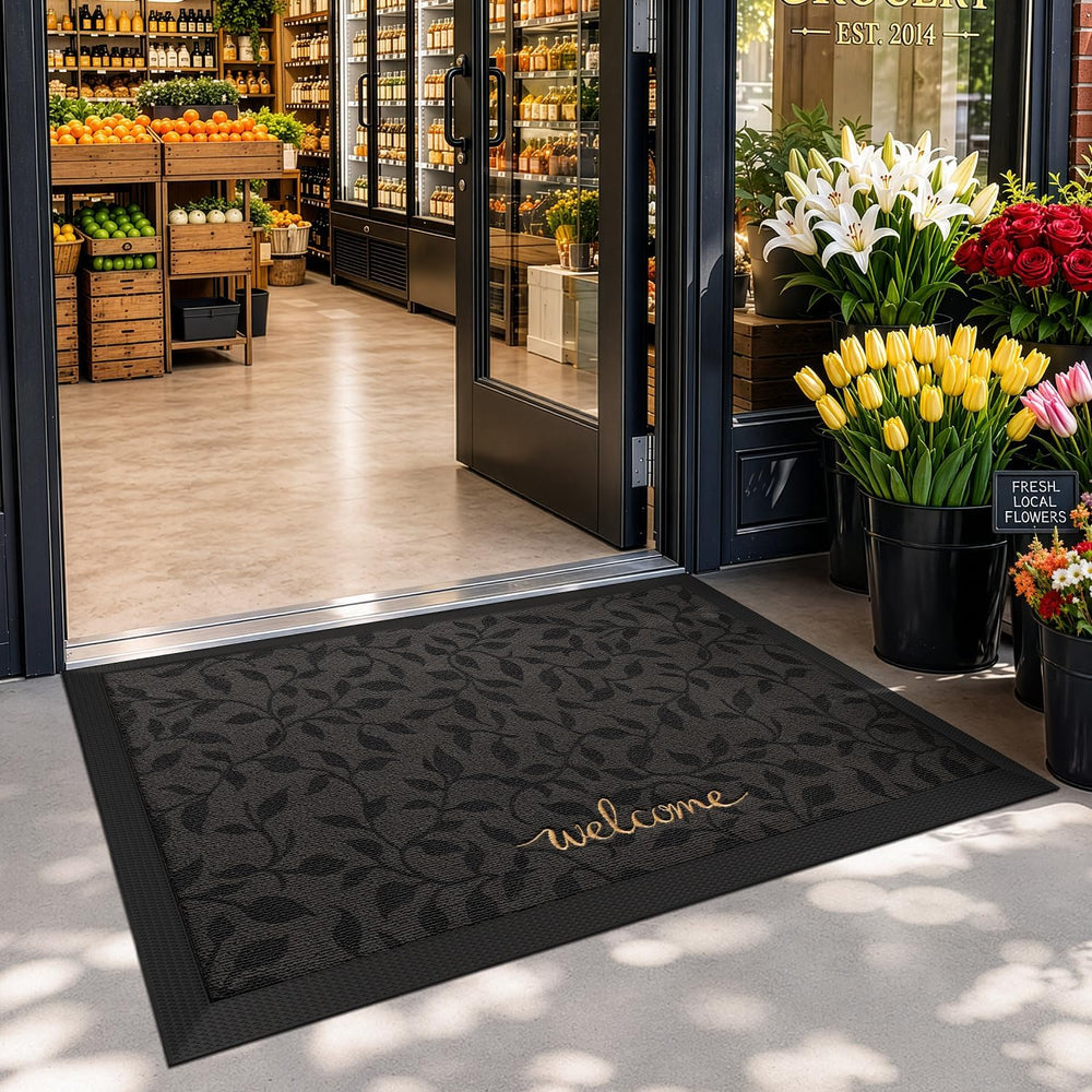 LUMI Outside Welcome Door Mat 24x36, Non-Slip Heavy Duty Dirt Trapper, Grey