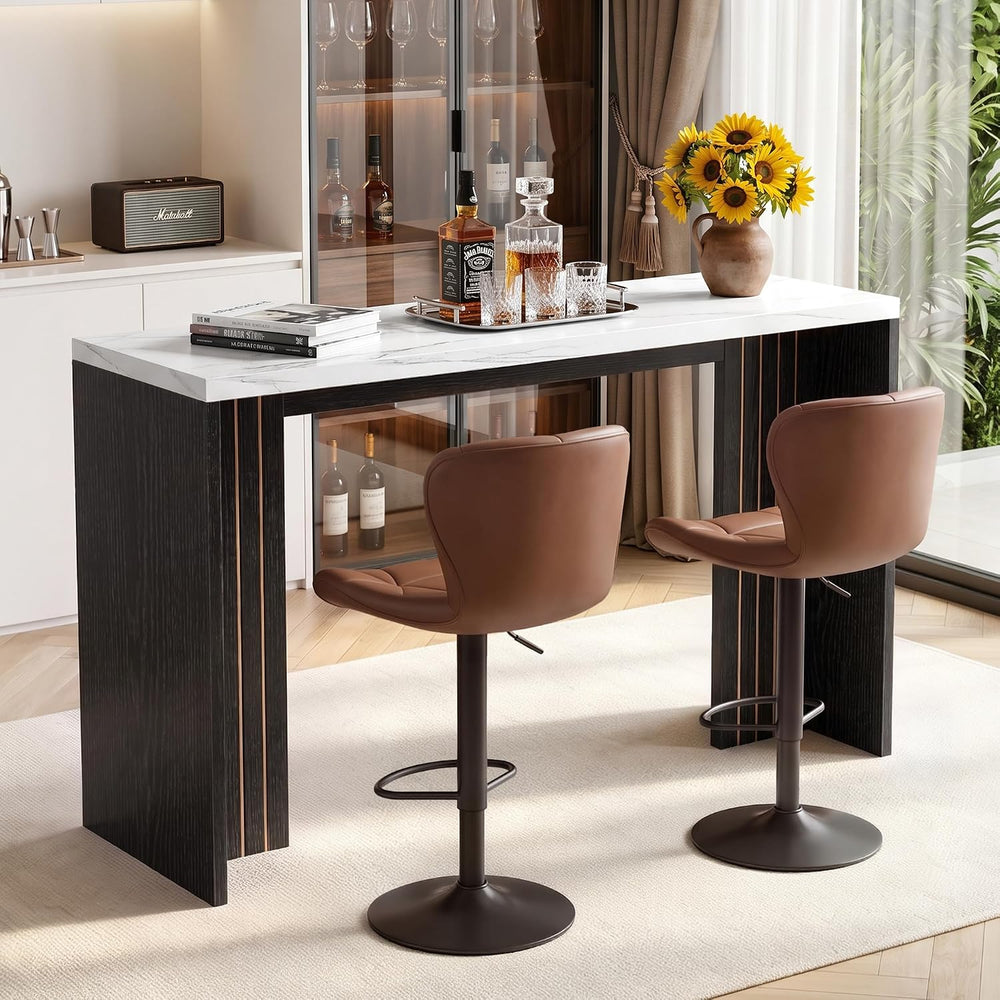 Miereirl 55" Bar Table, Marble Bar Height Table, 36.4" High Pub Tab...