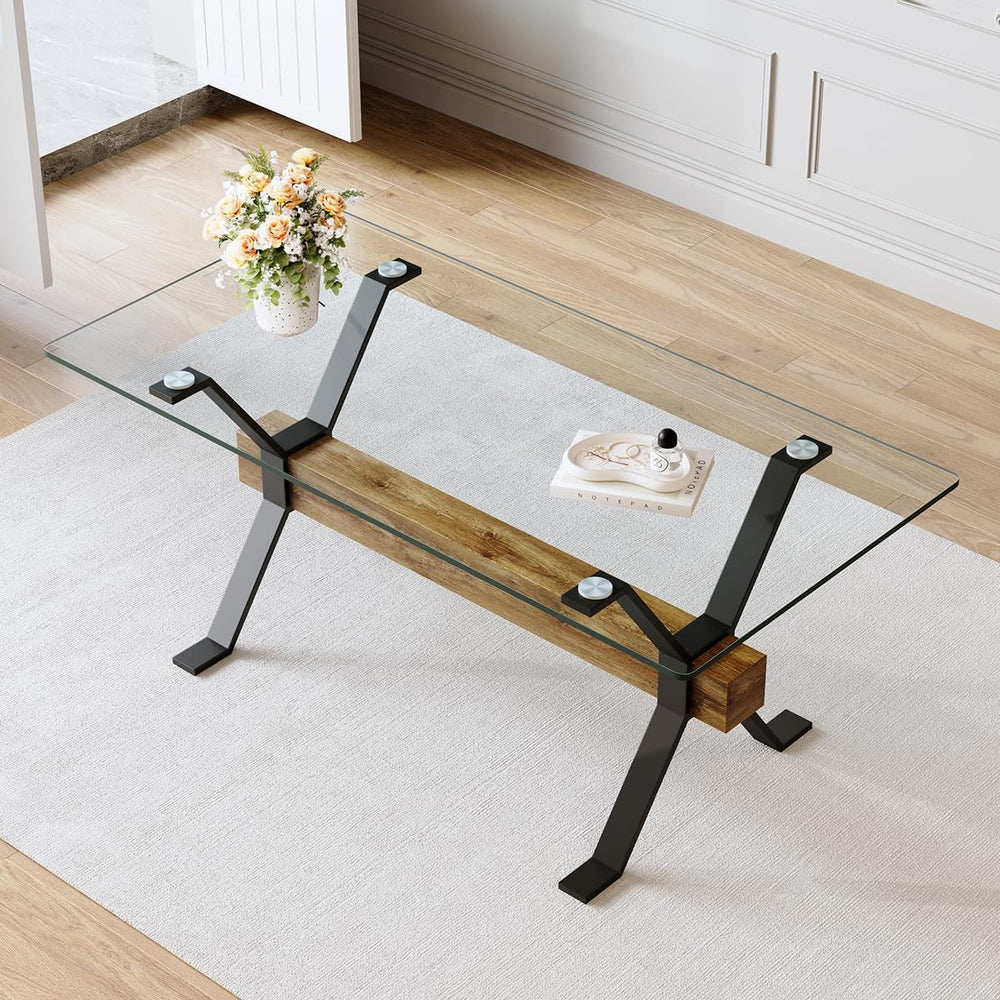 Glass Dining Table 71"|Modern Dining Table for 6-8|0.4" Thick Tempe...