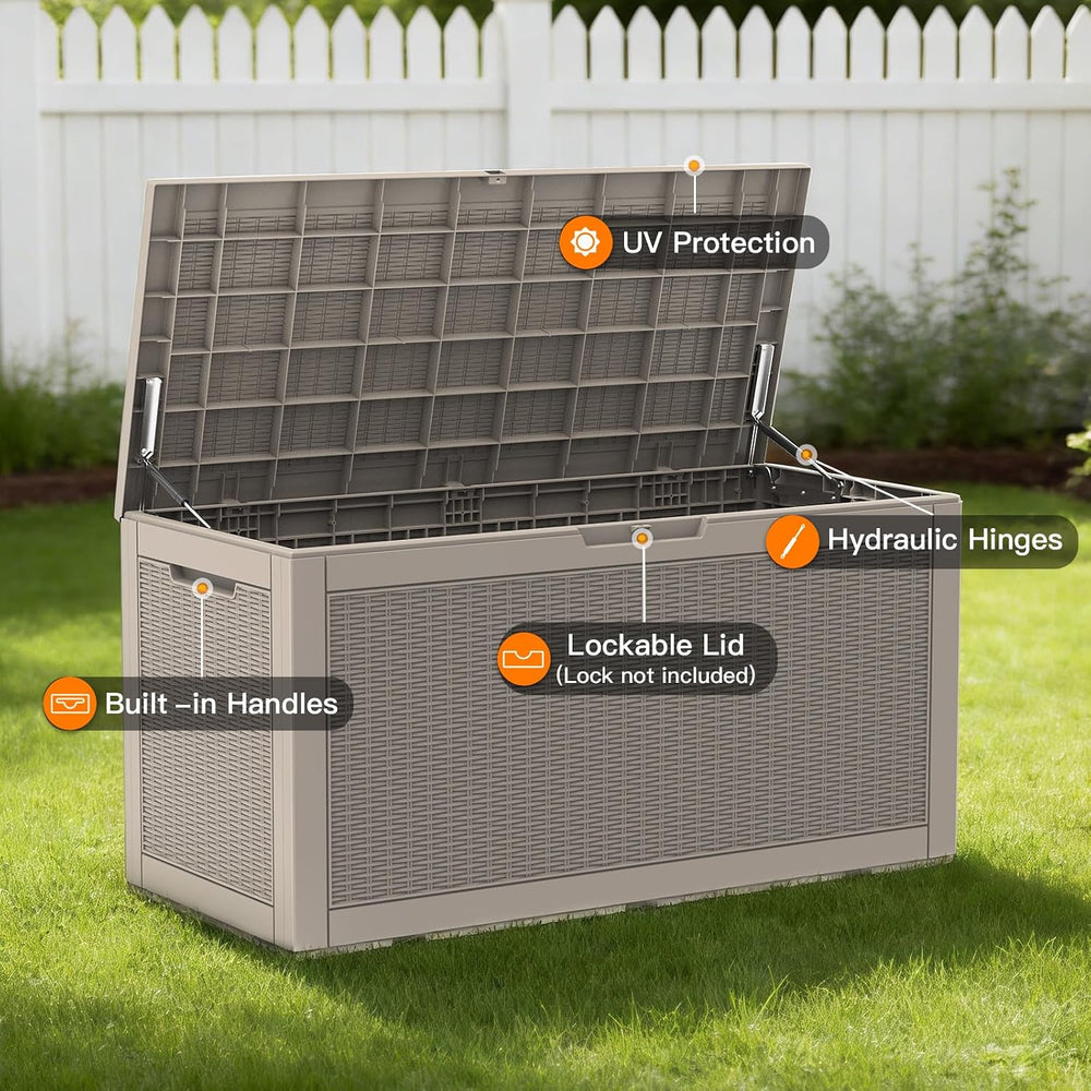 Mars Villa 100 Gallon Deck Box, Outdoor Storage Box, Outside Bin, Grey