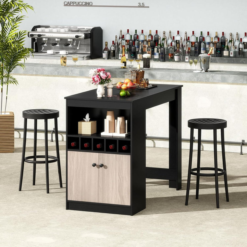 COSTWAY 48" Bar Table with Storage Cabinet & Wine Rack, Home Dining ...