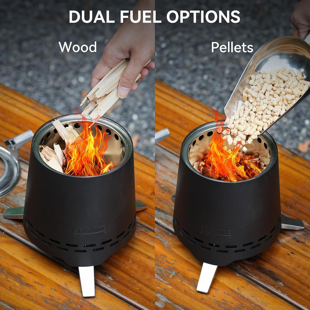 2-in-1 Wood Burning Fire Pit with Pot Rack, 7.8" Tabletop Fireplace, Black