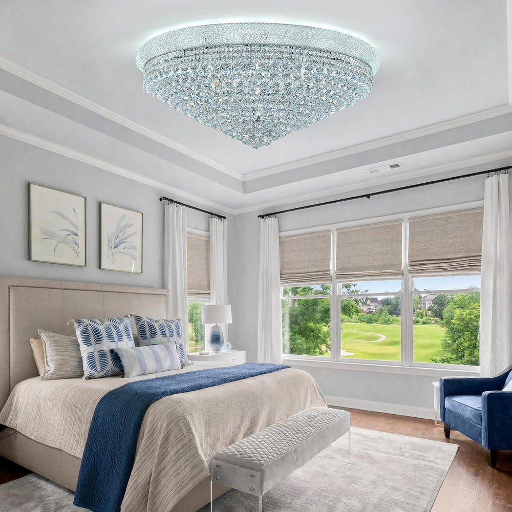 27-Light 40 inch Large Crystal Chandelier Flush Mount Ceiling Light Fixture f...