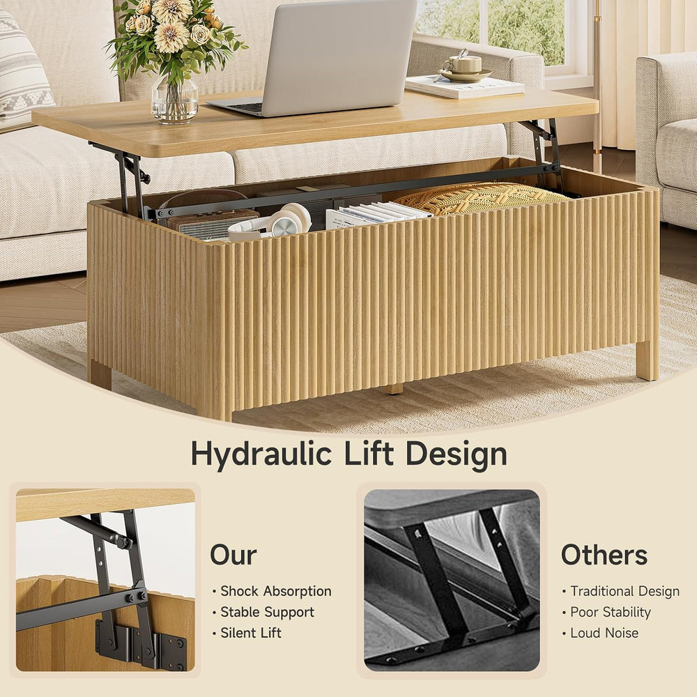 ONBRILL Fluted Lift Top Coffee Table, Mid-Century Modern Coffee Table