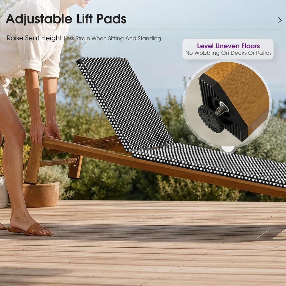 PURPLE LEAF Outdoor Chaise Lounge Extra Wide French Rattan Set of 2, Black