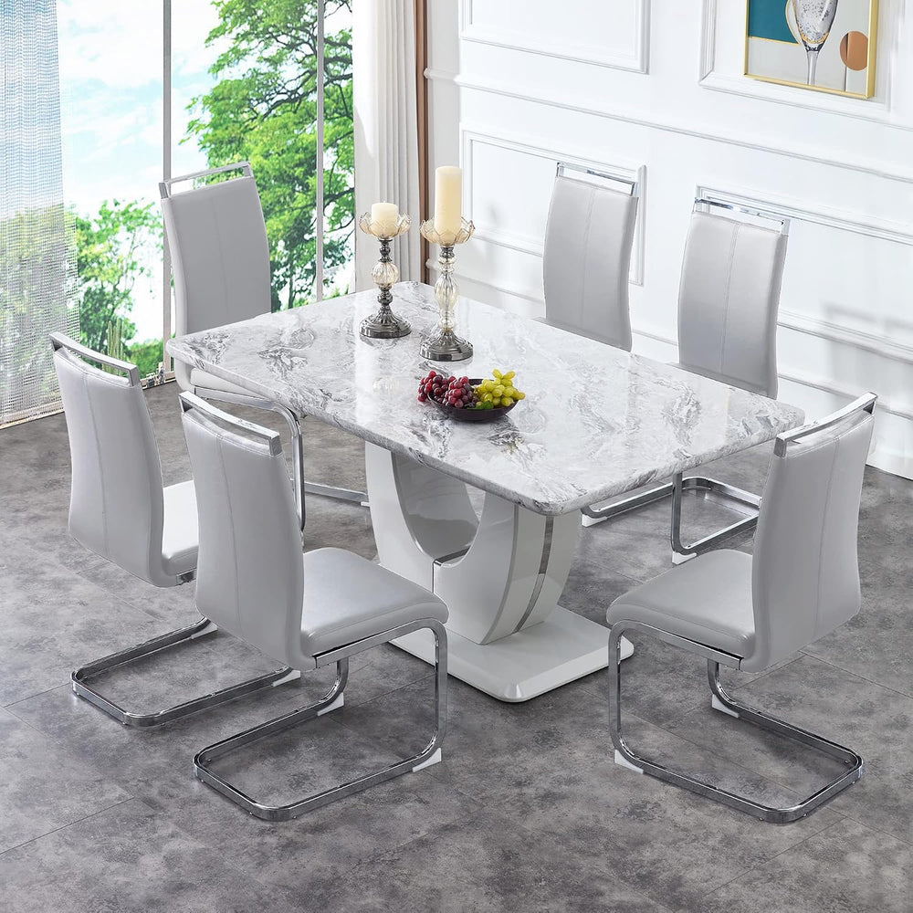 63" Morden Faux Marble Dining Room Table Set,Big Kitchen Dining Table fo...