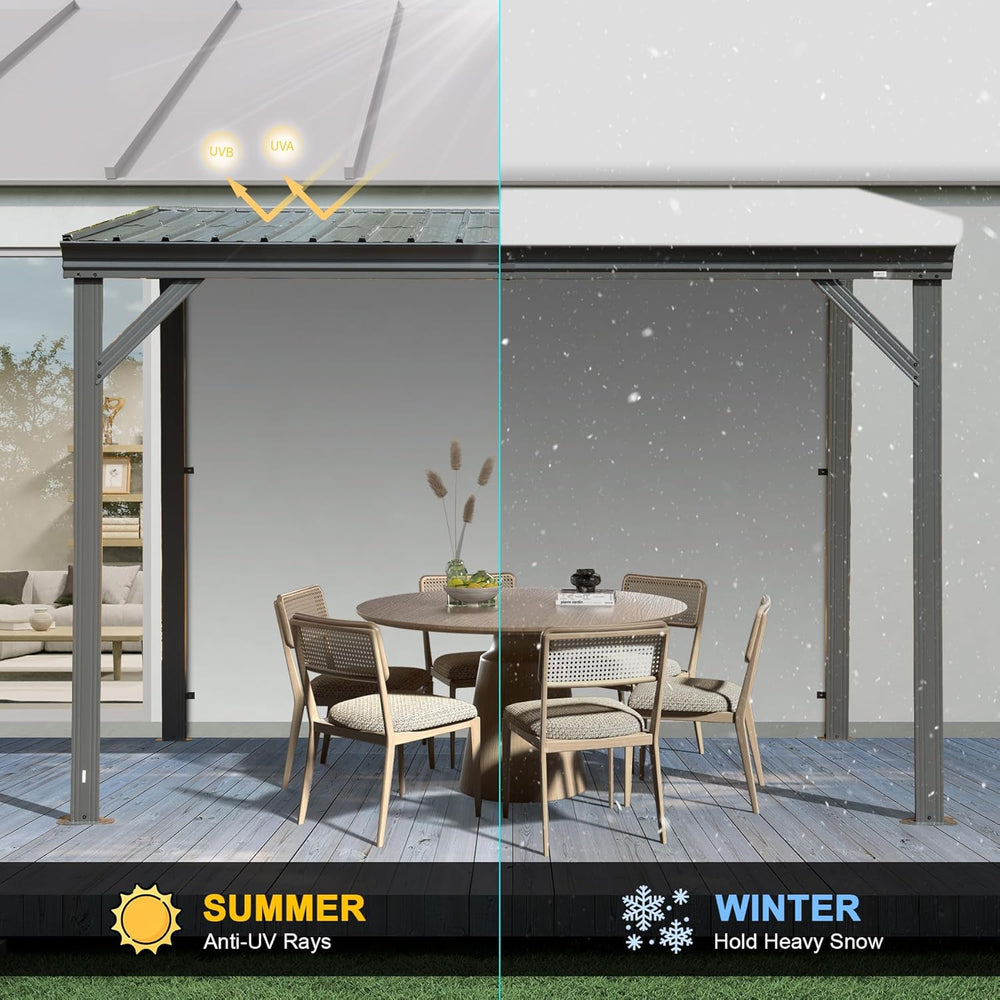 Domi 10'x10' Hardtop Lean-to Wall-Mounted Gazebo Pergola,Grey