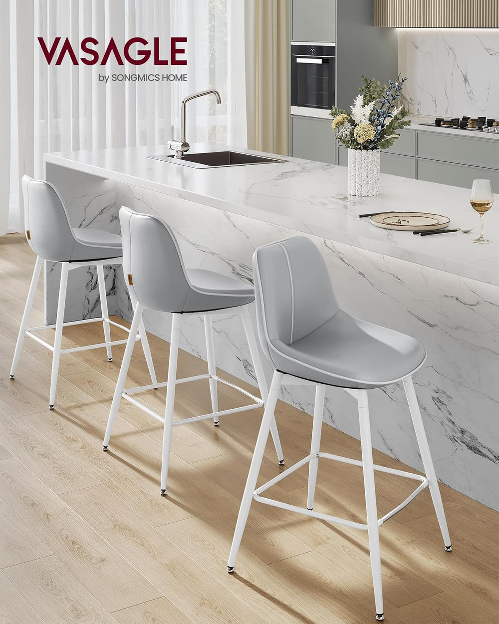 VASAGLE Bar Stools Set of 2, Counter Height, with Back, 24.8-Inch