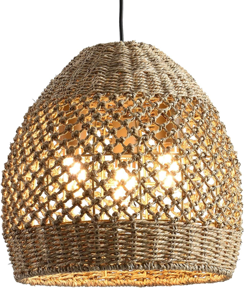 Rattan Pendant Light 13.39in Boho Coastal Wicker Hanging Lighting