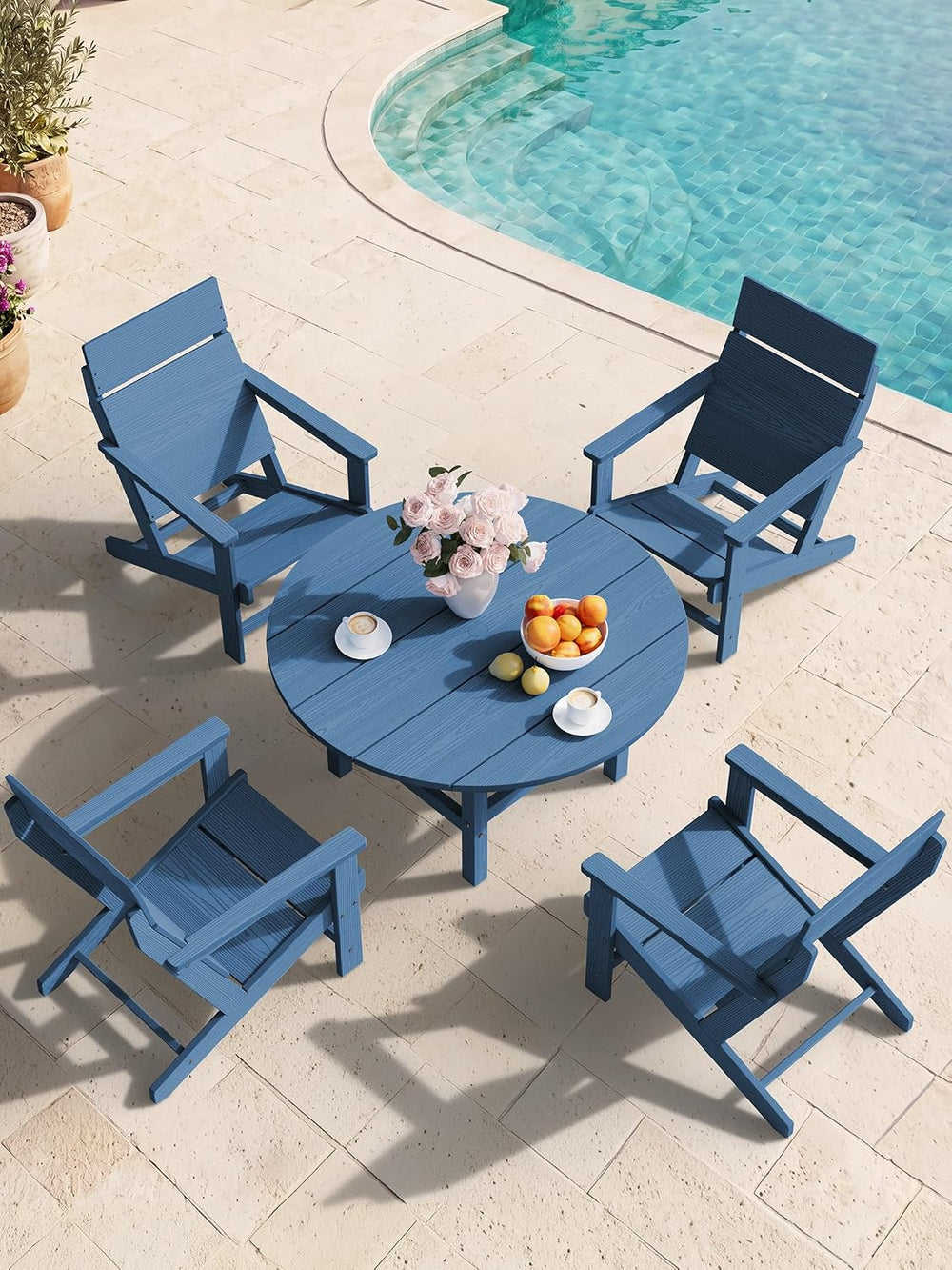 SERWALL Modern Adirondack Chairs Set of 4,Slateless,Solid Backrest,Blue
