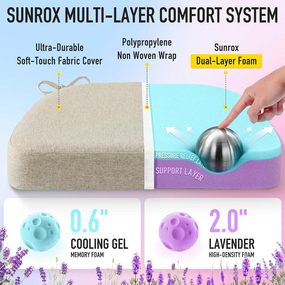SUNROX Cooling Gel Memory Foam Chair Cushions, 2.6" Thick U-Shaped Dual-...