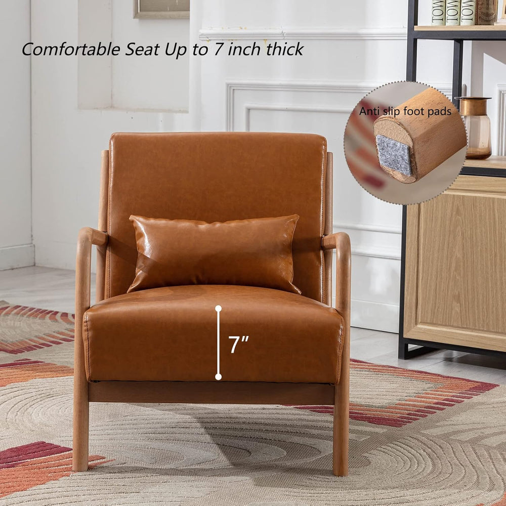 INZOY Mid-Century Modern Accent Chair Set of 2, PU Leather Reading Armchair w...