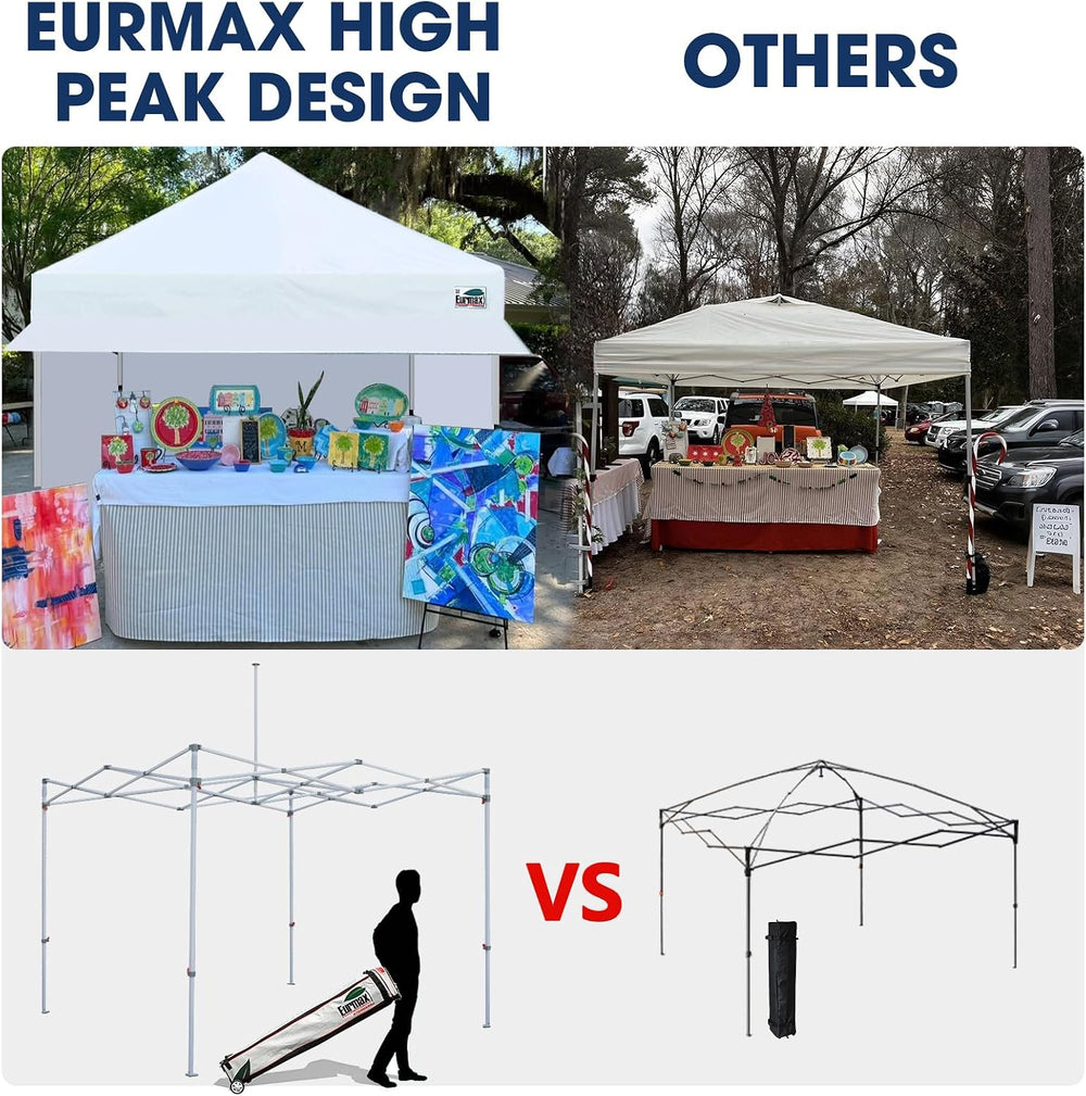 Eurmax USA 10x10 Pop Up Canopy,Commercial Tent with Patented No-Tip Rolling B...