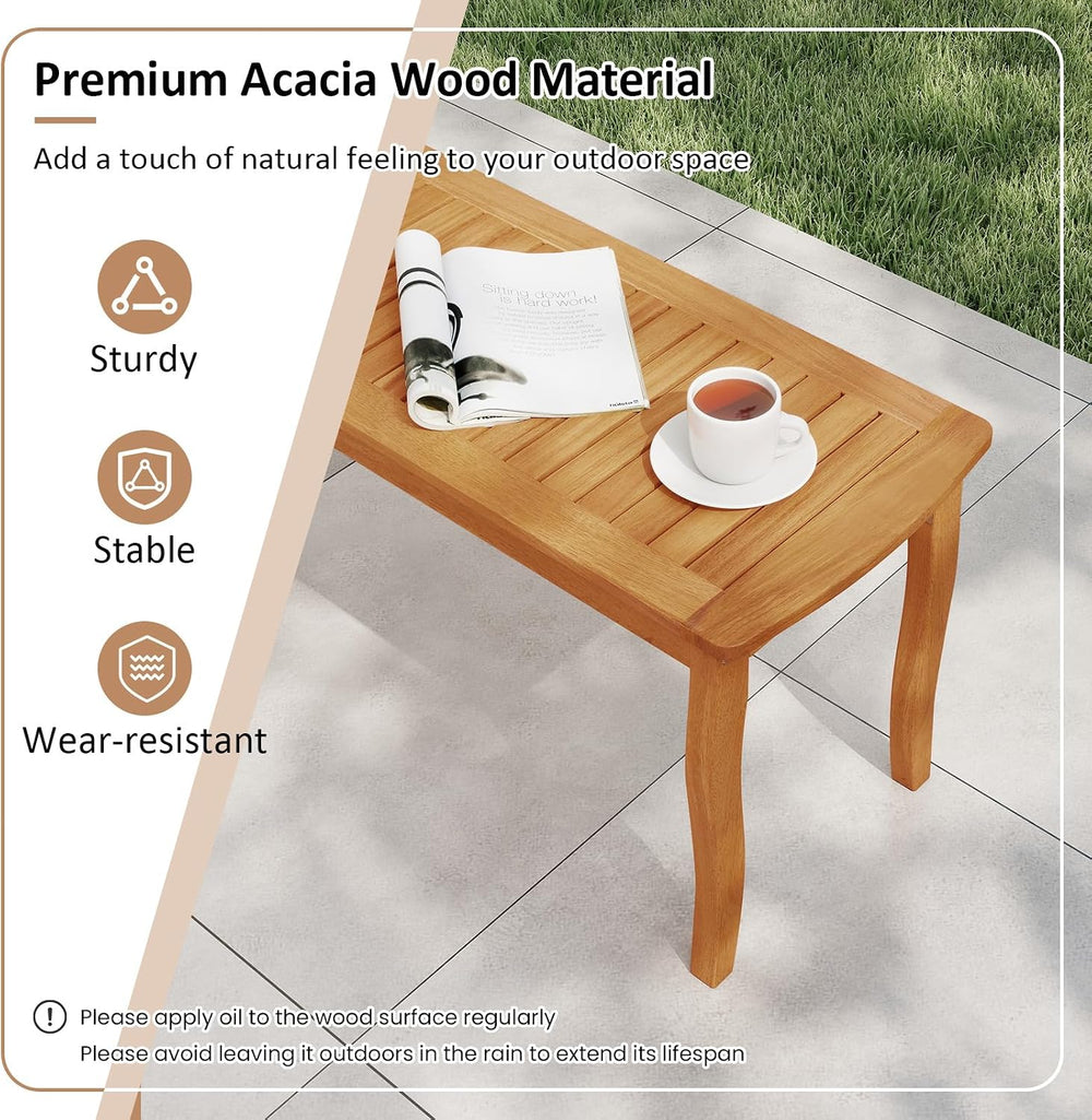 Tangkula Acacia Wood Outdoor Bench, 47" 2-Person Patio Dining Bench with...