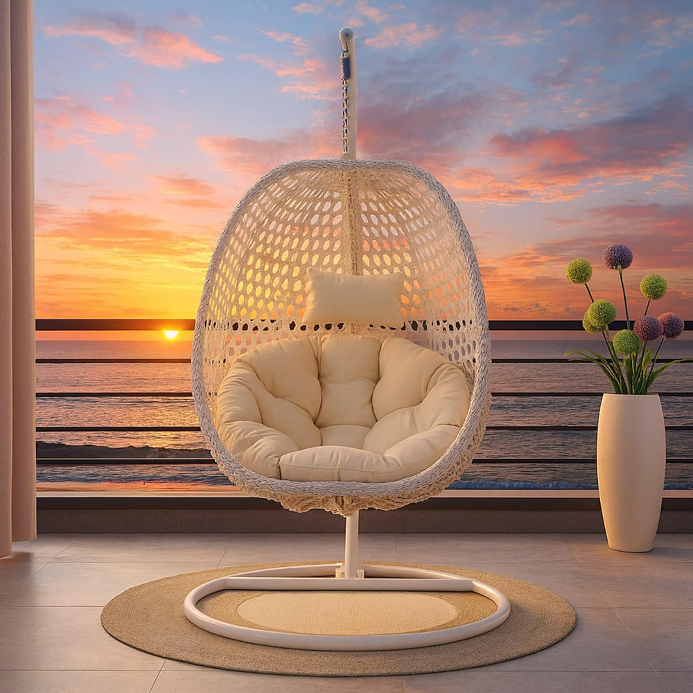 Egg Swing Chair with Stand Outdoor Indoor, Hanging Egg Chair with Cushions an...