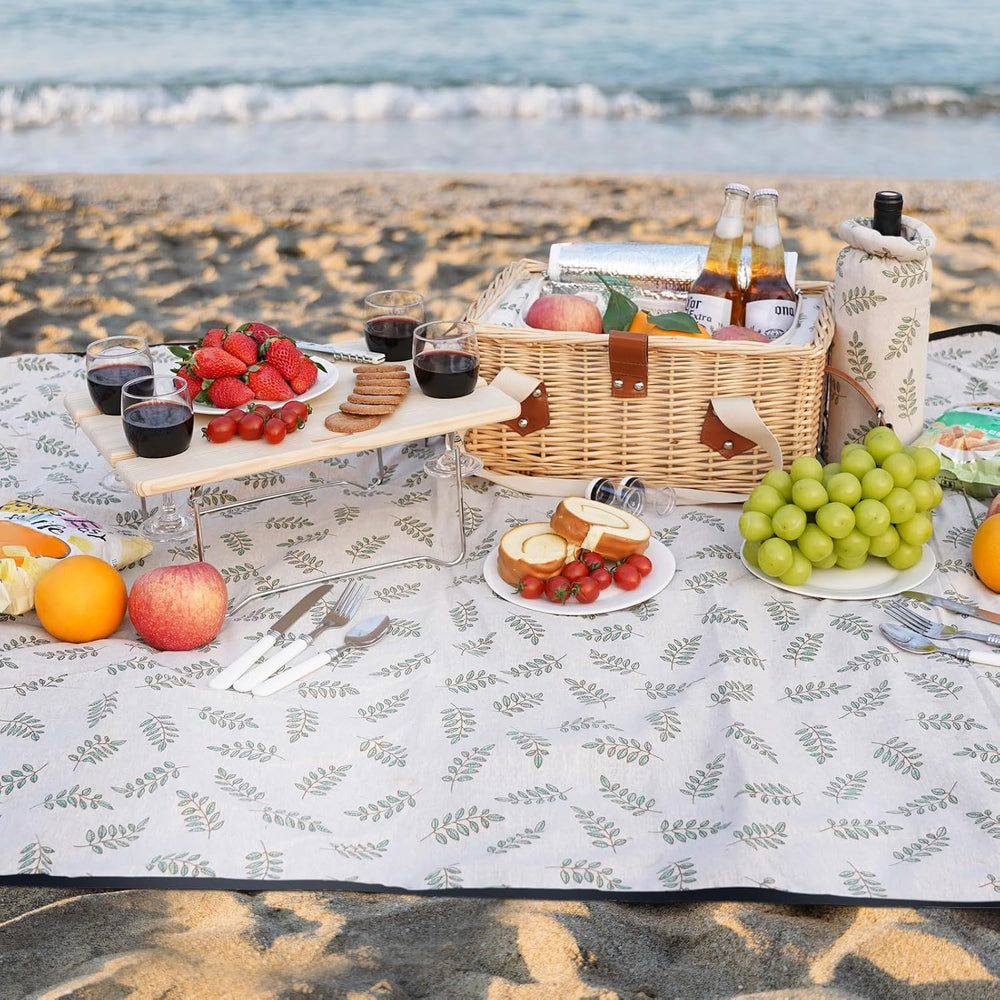 HappyPicnic Picnic Basket for 4, Handmade Wicker Picnic Set with Folding Tabl...