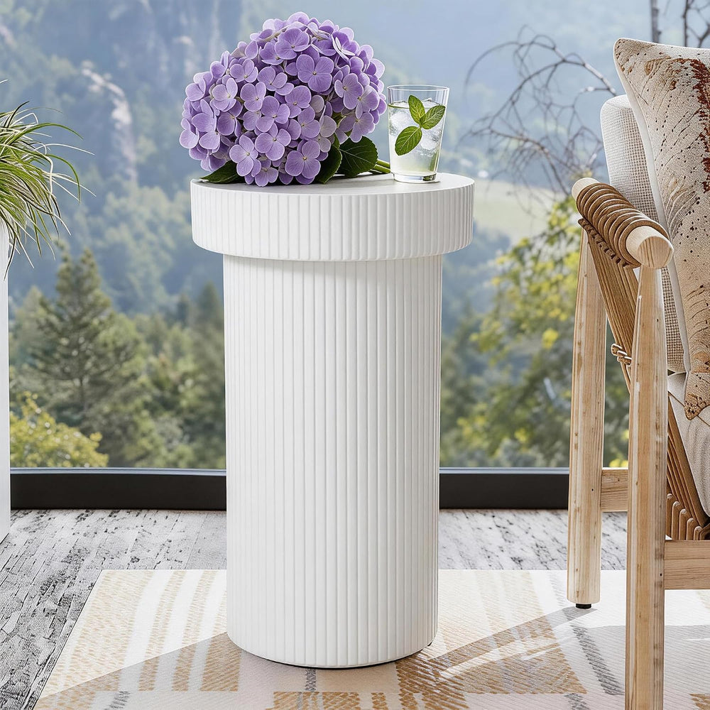 24" Pedestal Side Table, Round Fluted 3-in-1 Coffee Accent Table