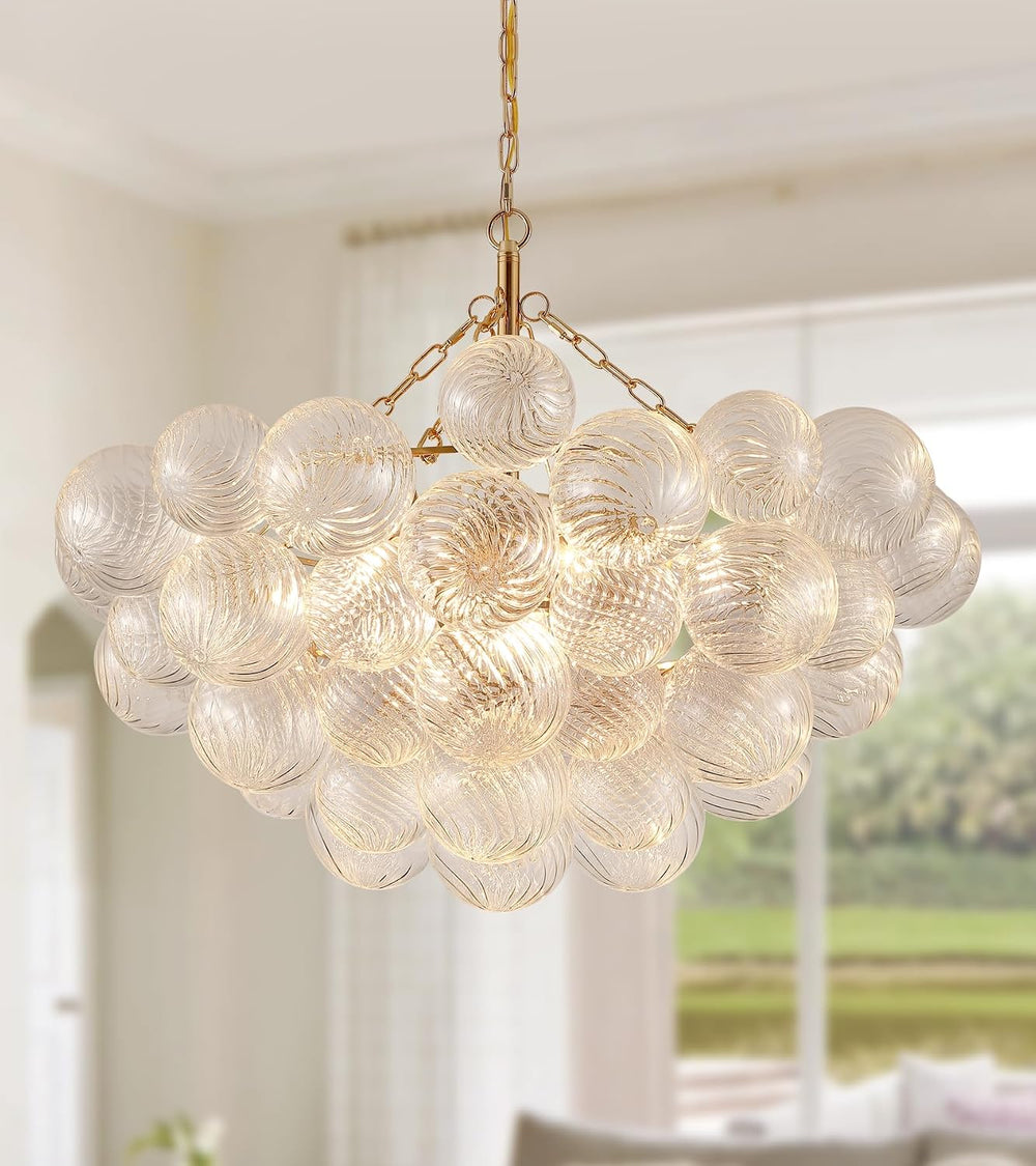 MEIXISUE Modern Glass Chandelier,9 Light Nordic Bubble Ball Swirled Glass Glo...