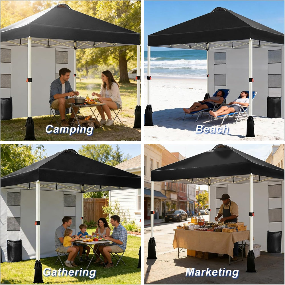 WEIZE 10x10 Pop Up Canopy Tent, 1-Button Push Setup Canopy Tent with 1 Sidewa...