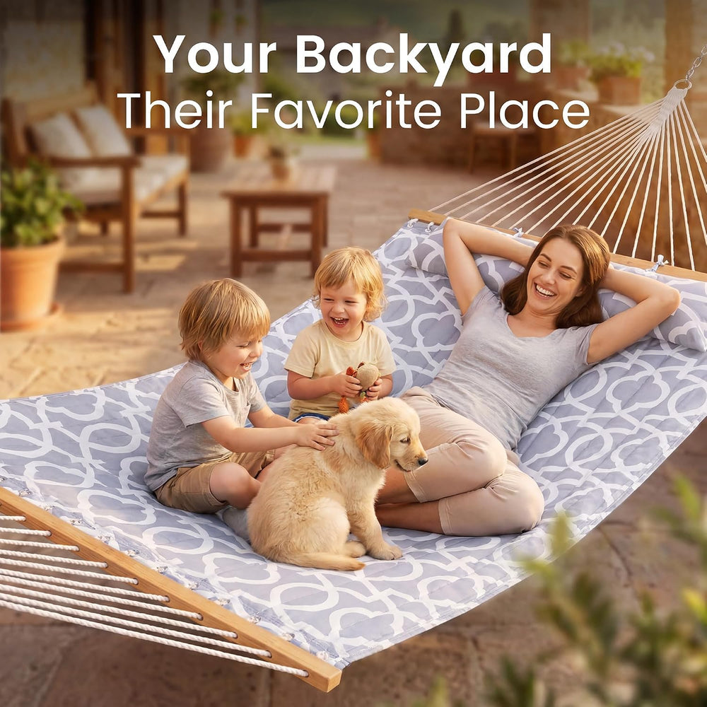 Everyfun 2Person Quilted Hammock with SpreaderBar, 500lbCapacity, WhiteGray