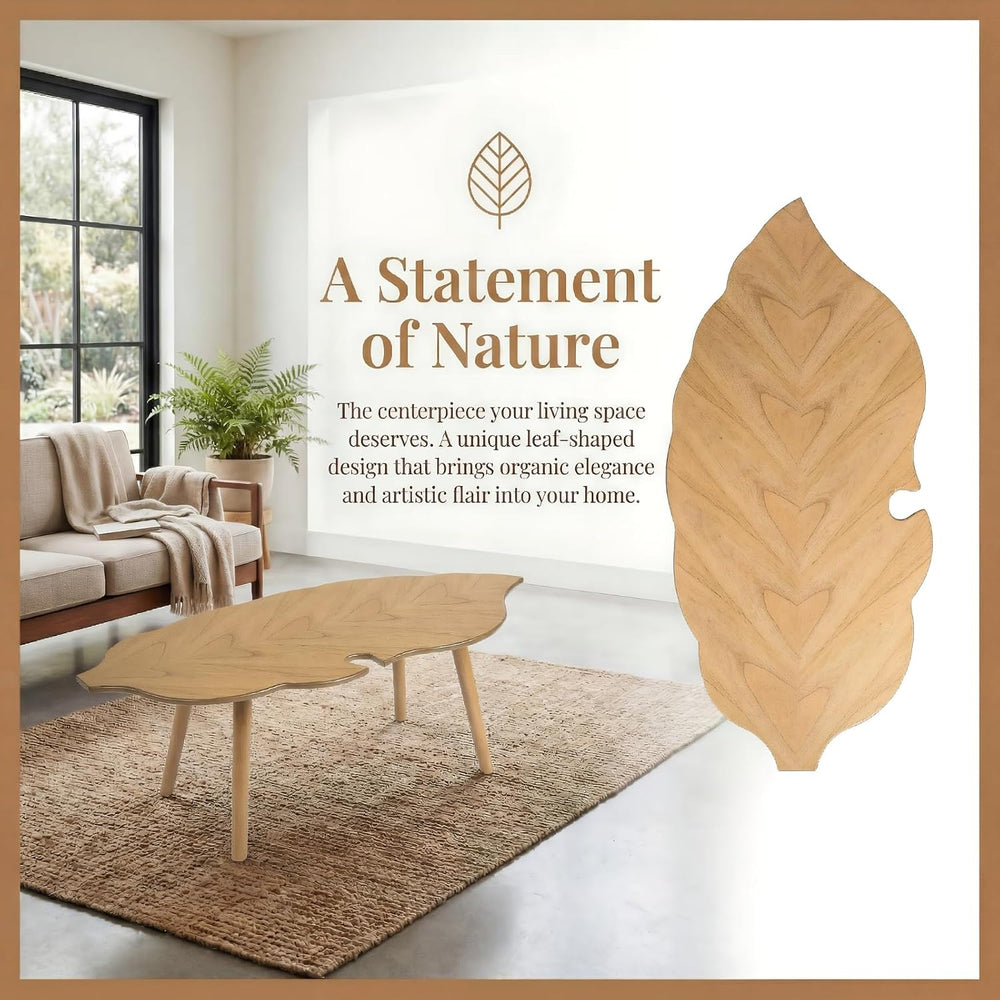 Natural Small Modern Coffee Table, Solid Wood Easy Assembly Center Table
