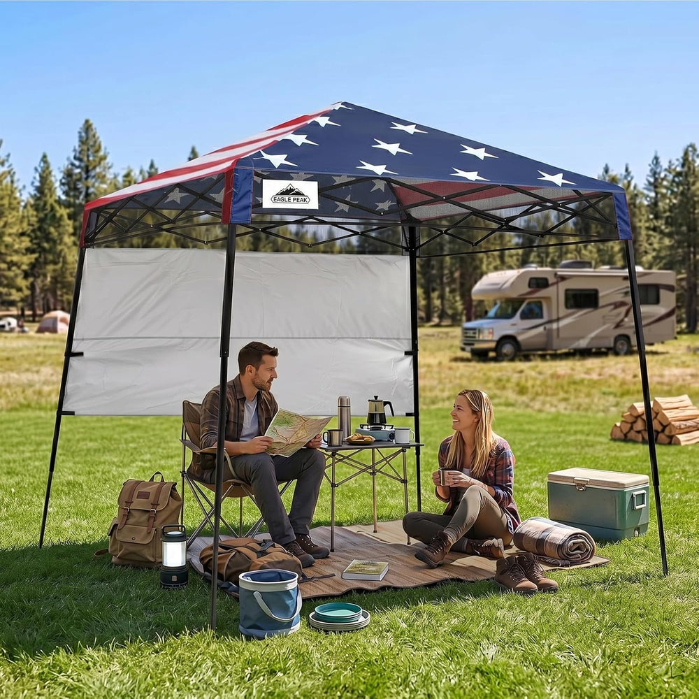 EAGLE PEAK 8x8 Pop Up Canopy Tent, Compact Backpack Canopy, American Flag