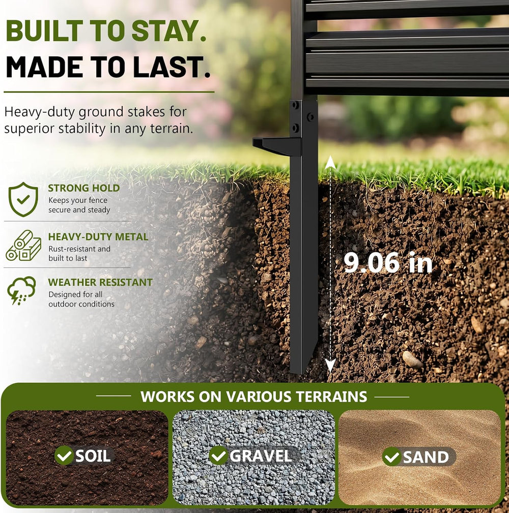 2 Panel No Dig Privacy Fence Screen, 42" H × 38" W Metal Outdoor Ai...