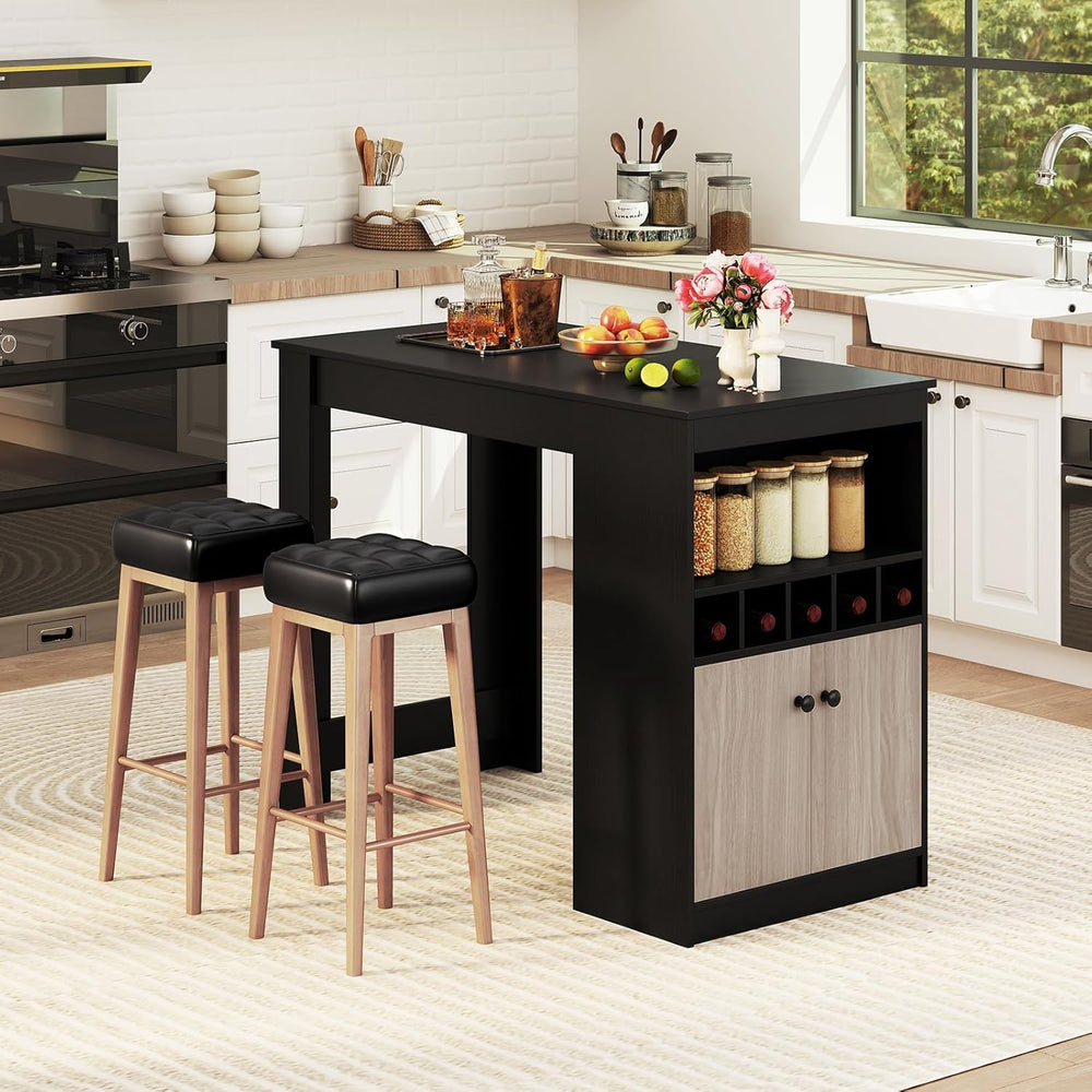 COSTWAY 48" Bar Table with Storage Cabinet & Wine Rack, Home Dining ...