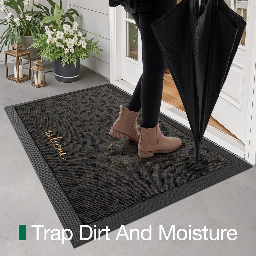 LUMI Outside Welcome Door Mat 24x36, Non-Slip Heavy Duty Dirt Trapper, Grey