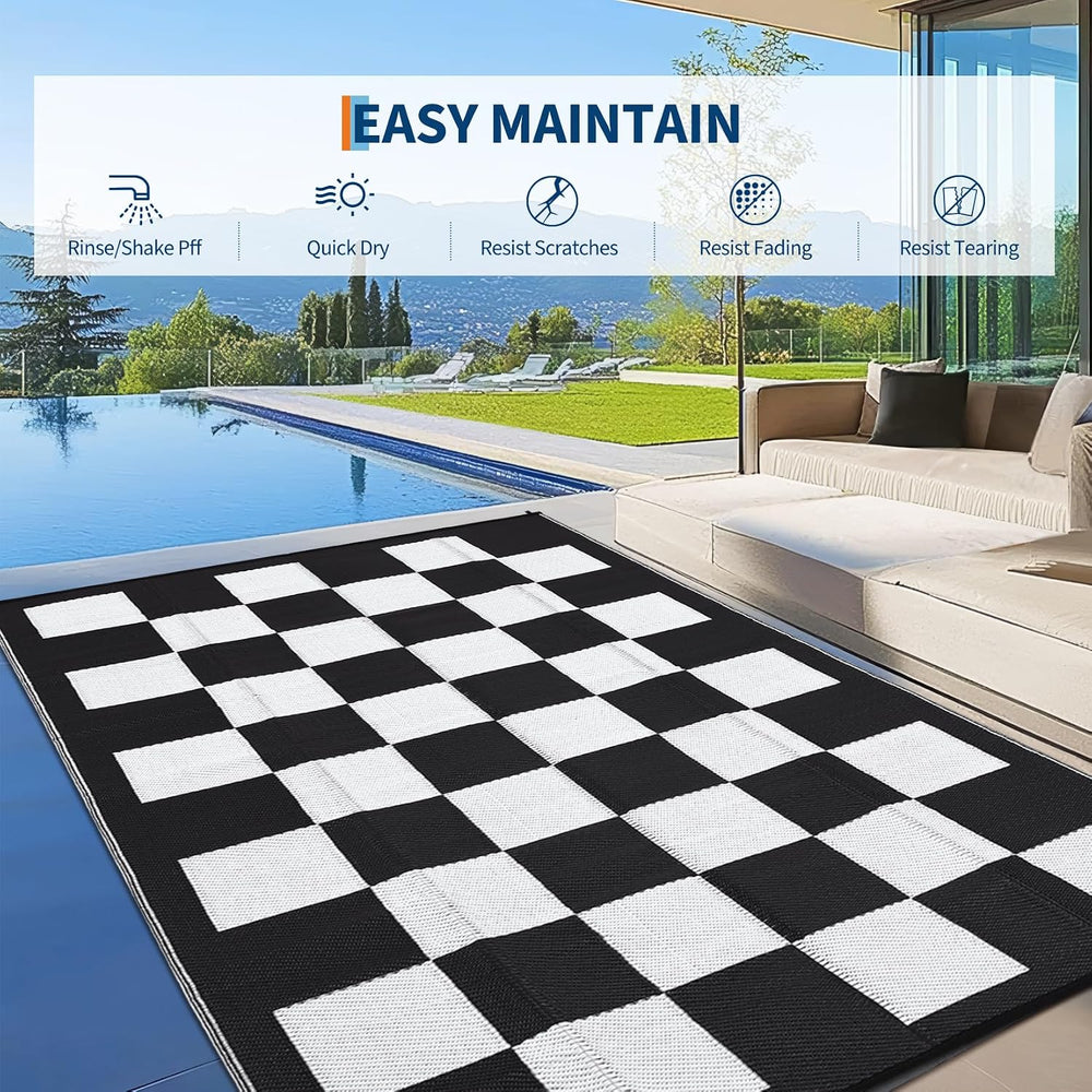 GarveeHome Outdoor Rug 5 x 8 Waterproof Modern Checkboard Plastic Straw Rug