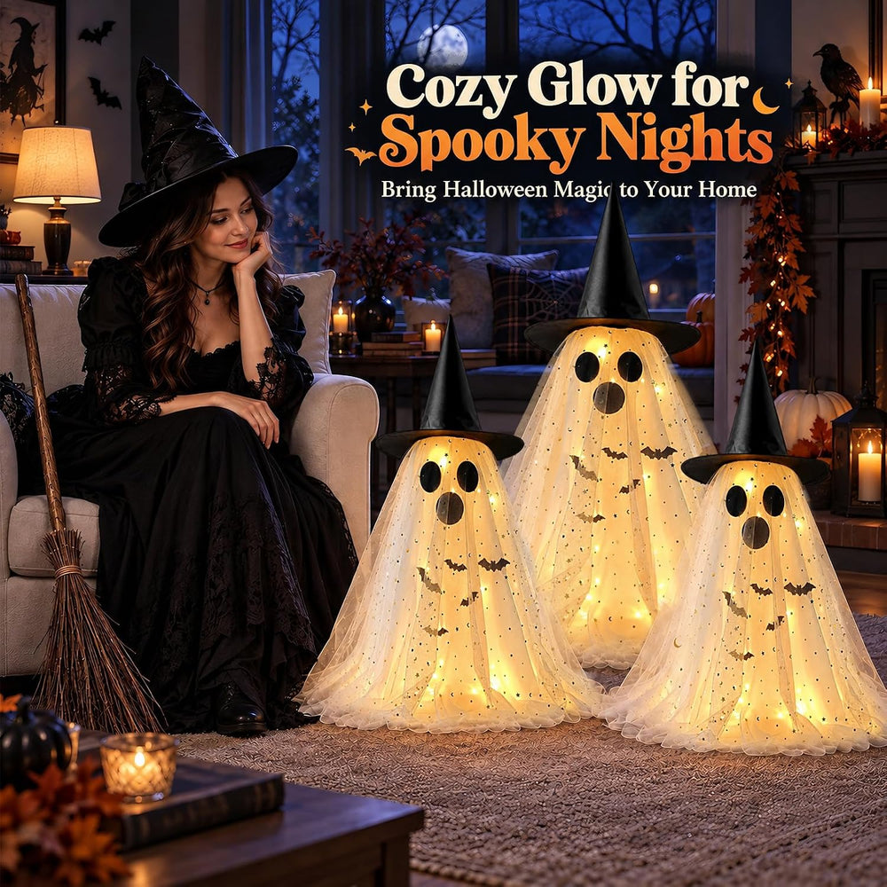 3 Pack Light Up Ghosts Halloween Decorations Indoor Home Table & Outdoor
