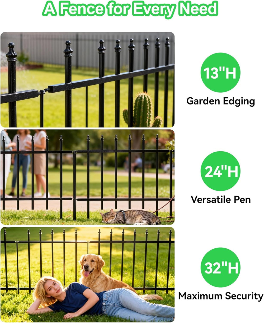 10-Panel Strong Dog Fence, 32in H x 24ft L, Thickened Hollow Iron Tubes, High...