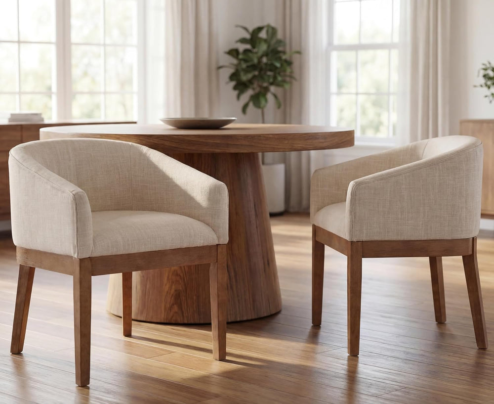 RIVOVA Upholstered Dining Chairs Set of 4 Modern Linen Dining Room Chairs Cur...